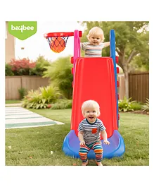 Baybee 2 IN 1 Garden Slider for Kids | Plastic Baby Slide with Baby Basket Ball Hoop Toy for Home/Indoor/Outdoor Play Toys for Boys Girls | Slide for Kids Children