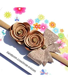 Little Tresses Double Rose With Bow On Soft Stretchable Headband - Brown