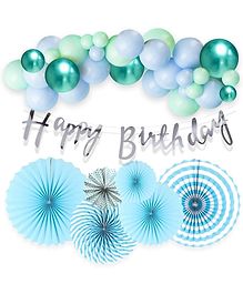 Surprise Decor Blue Theme Birthday Decoration - 33 Pcs Combo with Paper Fan for Decoration | Blue Balloons for Birthday Decoration | Birthday Decoration Items for Boys | Blue Theme Birthday Decorations