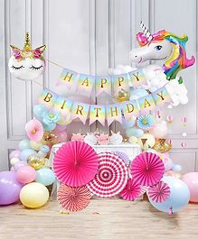 Surprise Decor Unicorn Theme Birthday Decorations - Set of 91 Pcs Unicorn Decoration for Birthday Girls | Unicorn Head Balloons | Gold Confetti Balloons for Birthday Decoration | Paper Fan Decoration Set