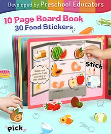 Intelliskills Pick N' Stick Food Premium Activity Board Book with Reusable Velcro Stickers| Fruits, Vegetables, Bakery & Dairy | 30 Stickers, 10 Book Pages | Travel Toy & Gifting | Educator Recommeded