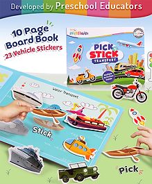 Intelliskills Pick N' Stick Transport Premium Board Book|Land, Air & Sea|2,3,4 Wheelers | Montessori Activity Book with Reusable Velcro Stickers |23 Stickers, 10 Book Pages | English