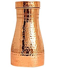 Kuber Industries Hammered Copper Bedroom JarBedside Water Bottle with Inbuilt Glass, 1100 ml,Gold,