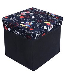 Kuber Industries Disney Team Storage StoolLid Print Foldable Storage BoxMDF Wooden Sitting StoolStool For Living RoomSitting Storage BoxStorage Box For Toys,Black,