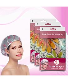 Majestique Premium Shower Cap, Light Weight and Quality Elastic, Perfect for Use at Home, and Spa - Multicolor (3 Pc)