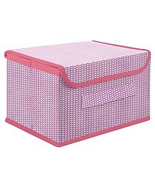 Kuber Industries Drawer Storage Box  Zig Zag Dhakkan Storage Box  Non-Woven Clothes Organizer For Toys  Storage Box with Handle  Medium  Pink