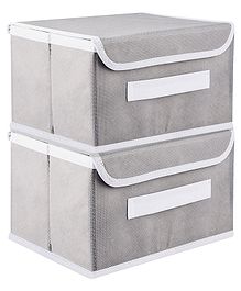 Kuber Industries Drawer Storage Box  Plain Dhakkan Storage Box  Non-Woven Clothes Organizer For Toys  Storage Box with Handle  Large  Pack of 2  Gray