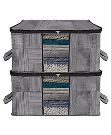 Kuber Industries Underbed Storage Bag   Clothes Storage Organizer  Blanket Cover with Clear Window  Zipper Closure & Handle Cloth Organizer  Lining-Design  Large  Pack of 2  Gray