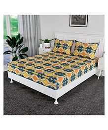 Kuber Industries Double Bedsheet  Premium Cotton Bedsheet with 2 Pillow Covers  Bedsheet for Bedroom  Bedsheet for Double Bed  Zig Zag-Design  90x108 Inch  Green & Orange