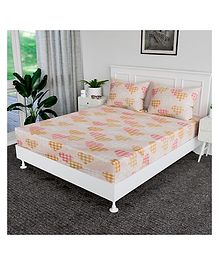 Kuber Industries Double Bedsheet  Premium Cotton Bedsheet with 2 Pillow Covers  Bedsheet for Bedroom  Bedsheet for Double Bed  Heart-Design Bedsheet  90x108 Inch  Pink