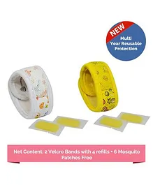 Safe-O-Kid Mosquito Repellent Bands Reusable Ayurvedic & Natural with 4 refills Fruit & Aqua - Yellow & White