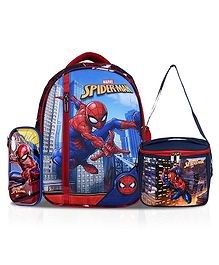 Kuber Industries Set of 3 School Bag-Lunch Bag & Geometry Box Combo Set  Kids & Childrens 3 in 1 School Bags Set  Bag with Lunch Bag & Pencil Pouch Set  Marvel Spider-Man  Multicolor