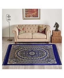 Kuber Industries CarpetWater Absorption Kalamkari Paisley Pattern Floor MatVelvet Sitting Carpet for Hall, Living Room, 5x7 Feet,Navy Blue,