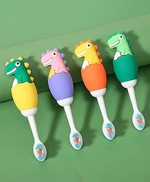 YAMAMA Cute Dino Design Soft Toothbrush For Babies And Kids Extra Microfiber Soft Bristles With Silicone Grip - (Pack of 1  Color And Design May Vary)