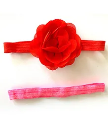 Flaunt Chic Set Of 2 Floral Detailed Elastic Headbands - Red & Pink