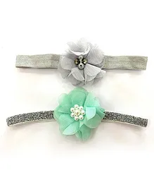 Flaunt Chic Set Of 2 Floral Detailed Elastic Headbands - Silver