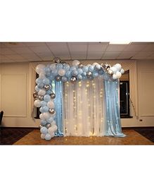 Surprise Decor 90pcs Blue White Silver balloon with blue & White net for Party Supplies Birthday Decorations for Girls Boys, Balloons, Net Backdrop, Led light for Party Decoration-10ft X 5ft