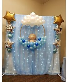 Surprise Decor 66 pcs blue baby shower Party Supplies Decorations, Balloons, Net Backdrop, Led light for Party Decoration (Blue) Size - 10ft X 5ft