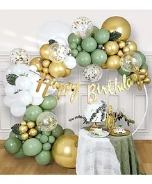 Surprise Decor Green White Gold Balloons, Gold Cursive Happy Birthday Decoration Kit With Arch Pack Of 50
