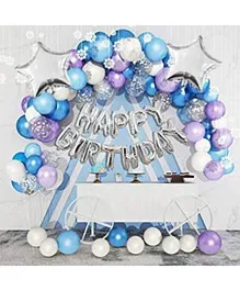 Surprise Decor blue purple silver white Happy Birthday Decoration Combo Kit with Banner, Balloons, star foil 59pcs for Birthday Decoration Boys, Kids, Girl,