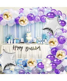 Surprise Decor purple blue white golden Happy Birthday Decoration Combo Kit with Banner, Balloons, star foil 47pcs for Birthday Decoration Boys, Kids, Girl,