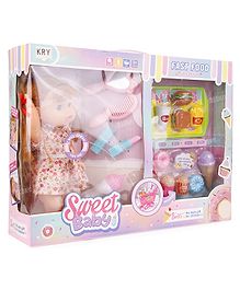 Fiddlerz Baby Girl Doll Toy for Kids With Milk Bottle And Fast Food set Shopping cart