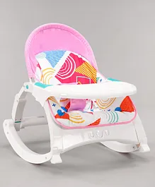 2 in 1 Portable Rocker Cum Reclining Chair with Removable Food Tray & Toys with Soothing Vibrations and Music - Pink & White