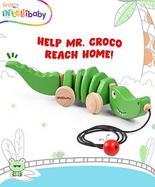 Intellibaby Premium Wooden Push & Pull Along Crocodile Toy | Toddler & Infant Toys | Head Bobs, Tail Wags, Ears Rotate, Body Wriggles | Promotes Walking | Paediatrician Approved