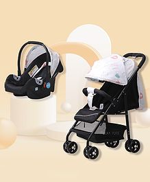 Polka Tots Click Clack Travel System Elephant Printed Stroller And Car Seat  Cream