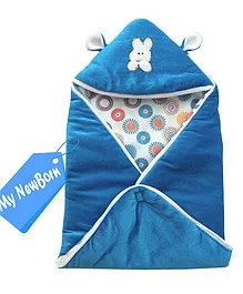 My NewBorn Hooded Fleece Wrapper Cum Blanket - Royal Blue