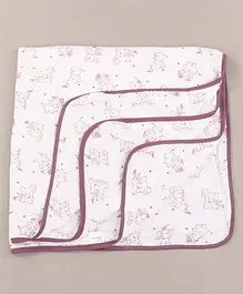 Kaarpas Premium Organic Cotton 3 Layered Muslin Blanket Eloephant Print Large - White & Purple