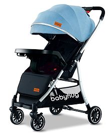 Babyhug  Stroller with Reversible Handle Adjustable Backrest & Canopy - Blue