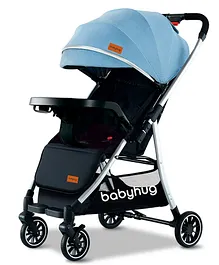 Babyhug Stroller with Reversible Handle
                        Adjustable Backrest & Canopy - Blue|
                        Concealed Link Brake| Suspension Wheels|
                        Removable Food Tray