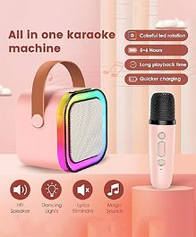 Sanjary Speaker and Microphone Portable Home BT Party Speaker Mic With LED Light for Kids - Color & Design May Vary