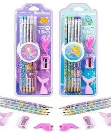 VELLIQUE Ocean Princess Mermaid Pencil Set with Sharpener Erasers and Pencil Cap (Set of 26 Pencil sets)