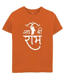 Zeezeezoo Religion Theme Half Sleeves  Jai Shri Ram Printed Tee - Orange