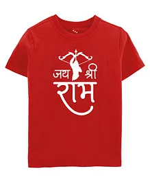 Zeezeezoo Religion Theme Half Sleeves  Jai Shri Ram Printed Tee - Red