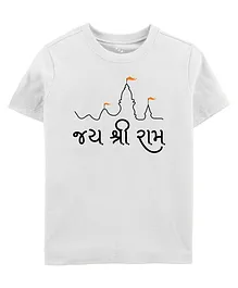 Zeezeezoo Religion Theme Half Sleeves Jai Shri Ram Gujarati Printed Tee - White