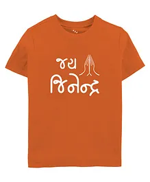 Zeezeezoo  Religion Theme Half Sleeves Jai Jinendra Printed Tee - Orange