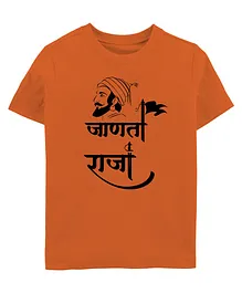 Zeezeezoo Shivaji Jayanti Theme Half Sleeves Janta Raja Printed Tee - Orange