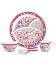 Cello Kidzbee Trioplate Feeding Set of 5 Unicorn Print - Pink