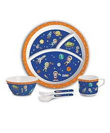 Cello Kidzbee Trioplate Feeding Set of 5 Space Print - Blue