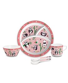 Cello Kidzbee Trioplate Feeding Set of 5 Panda Print - Pink