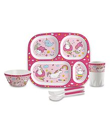 Cello Kidzbee Quadmeal Feeding Set of 5 Unicorn Print - Pink