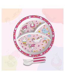 Cello Kidzbee Trioplate with Spoon and Fork Unicorn Print - Pink