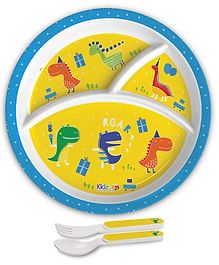 Cello Kidzbee Trioplate with Spoon and Fork Dino Print - Yellow