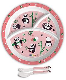 Cello Kidzbee Trioplate with Spoon and Fork Panda Print - Pink