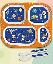 Cello Kidzbee Quadmeal Plate with Spoon and Fork Space Print - Blue