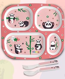 Cello Kidzbee Quadmeal Plate with Spoon and Fork Panda Print - Pink