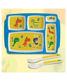 Cello Kidzbee Pentameal Plate with Spoon and Fork Dino Print - Yellow